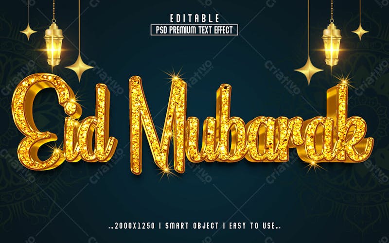 Efeito de texto editável 3d de eid mubarak em estilo moderno e elegante