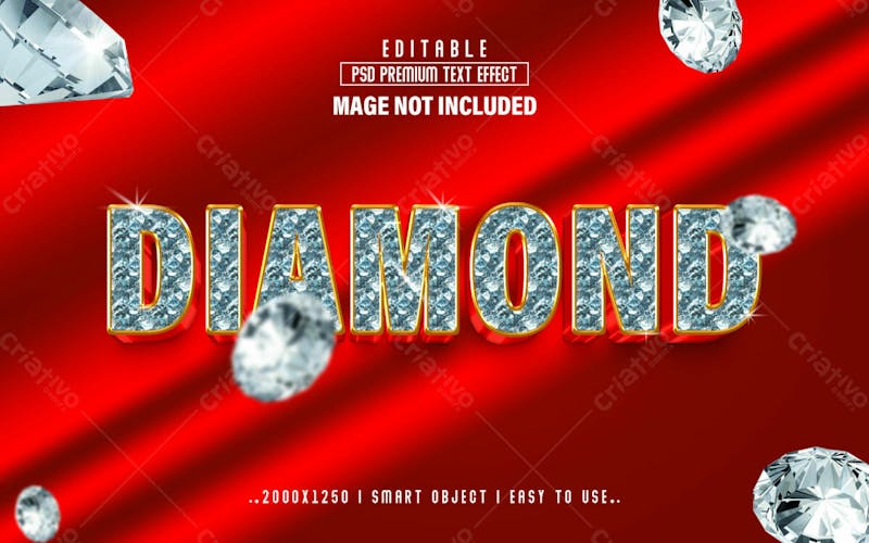 Efeito de texto editável diamond 3d em estilo moderno e elegante