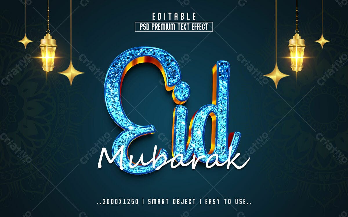 Efeitos de Texto Eid Mubarak PSD Editável
