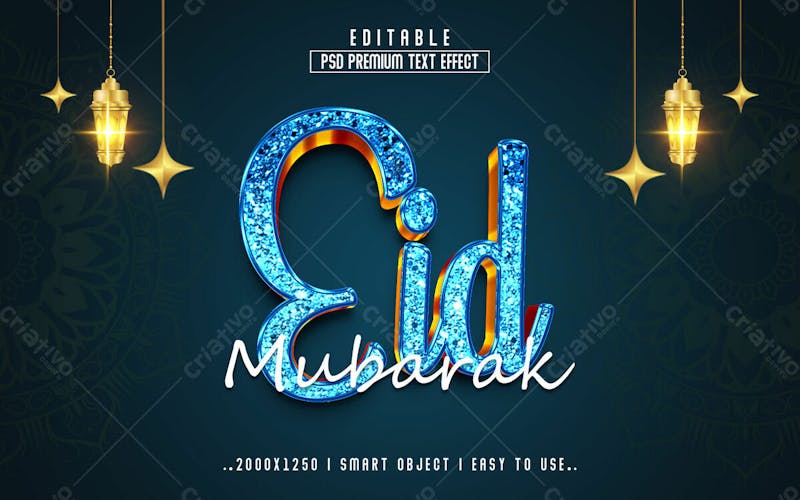 Efeito de texto editável 3d eid mubarak em estilo moderno e elegante versão 2