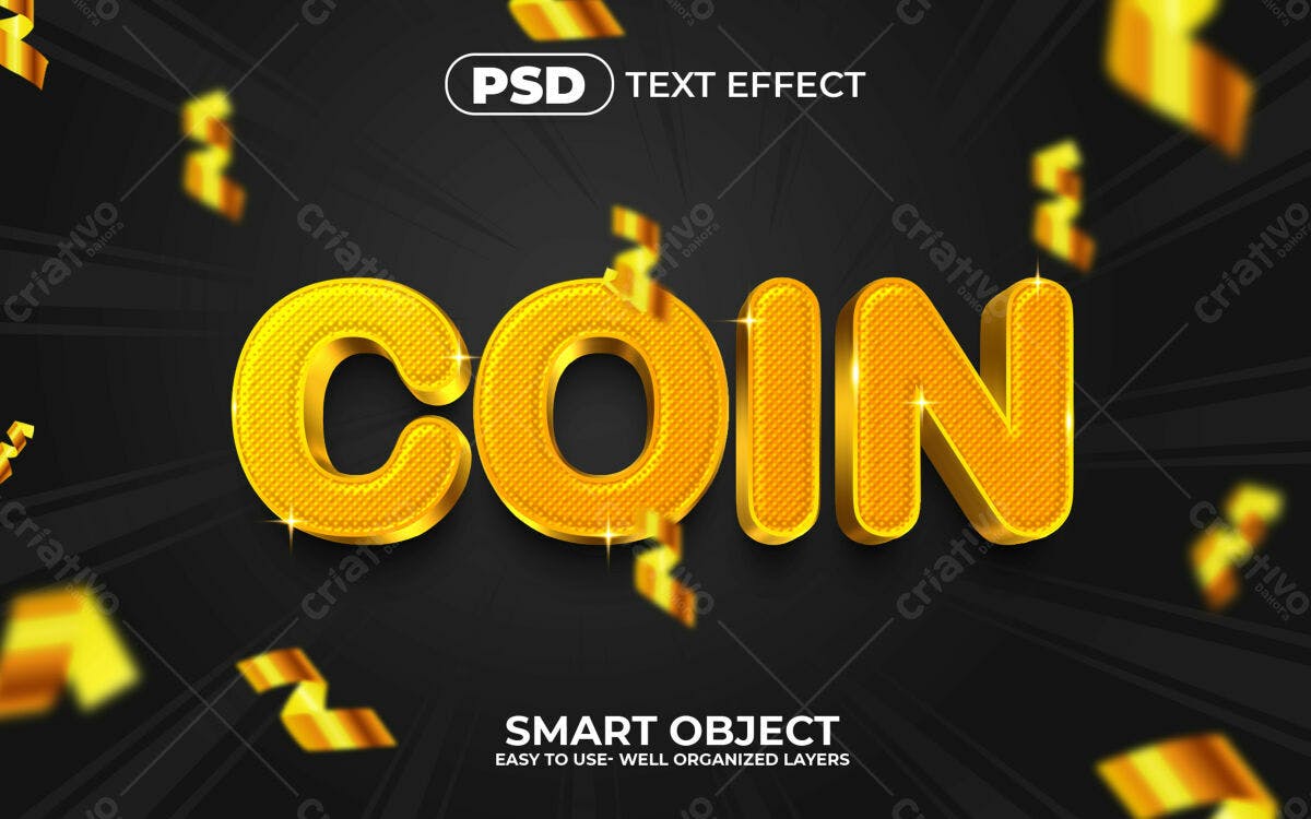 Efeito de Texto em PSD para Design de Moedas Douradas Editável