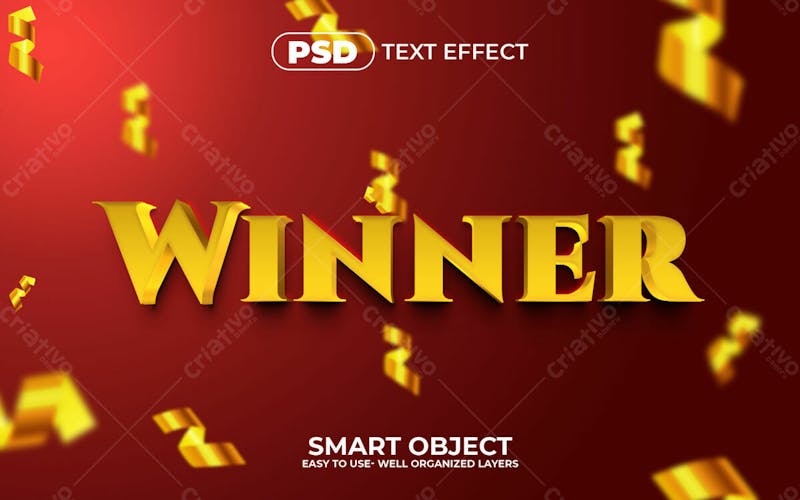 Efeito de texto editável winner 3d em texto editável moderno e elegante estilo premium
