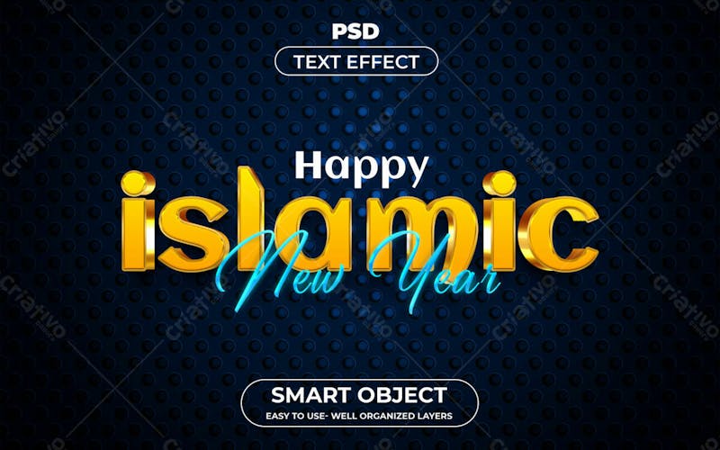 Feliz ano novo islâmico efeito de texto editável em 3d em estilo premium moderno e elegante v 2