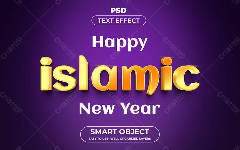 Feliz ano novo islâmico efeito de texto editável em 3d em estilo premium moderno e elegante