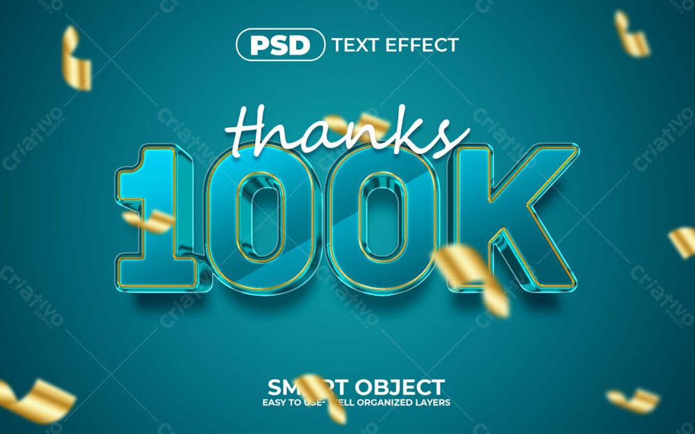 Obrigado 100K Efeito De Texto Editável 3D Em Texto Editável Moderno E Elegante Estilo Premium V 2