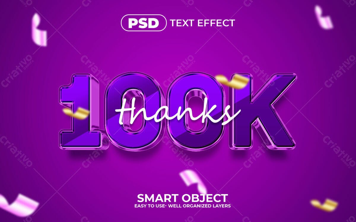 Efeito de Texto 100k Agradecimento PSD Editável