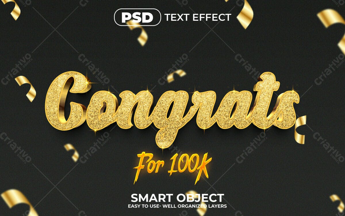 Efeito de Texto Parabéns 100k PSD Editável