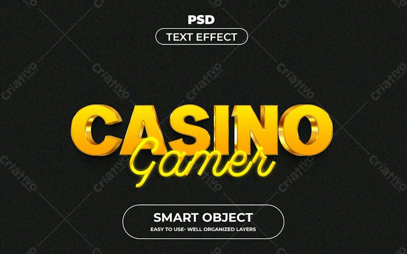 Efeito de texto editável 3d do casino gamer em estilo premium moderno e elegante