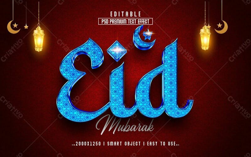 Efeito de texto editável 3d eid mubarak em estilo premium moderno e elegante