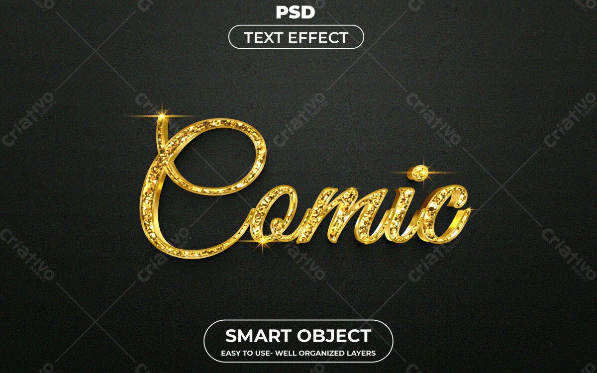 Efeito de Texto Comic Dourado PSD Editável