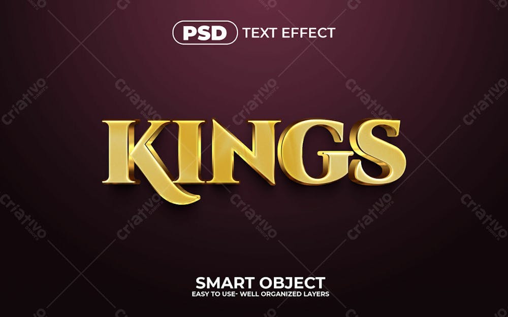 Efeito De Texto Editável Kings 3D Em Texto Editável Moderno E Elegante Em Estilo Premium