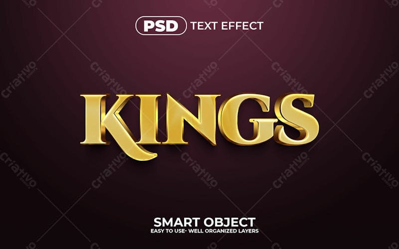 Efeito de texto editável kings 3d em texto editável moderno e elegante em estilo premium