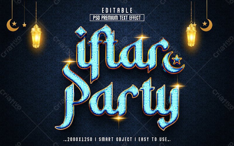 Efeito de texto editável iftar party 3d em estilo premium moderno e elegante