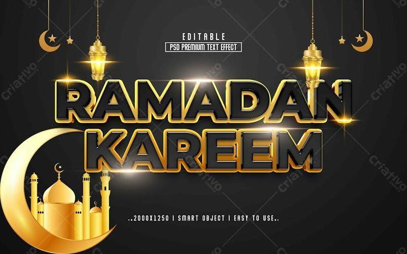 Efeito de texto editável ramadan kareem 3d em texto editável moderno e elegante estilo premium v 4
