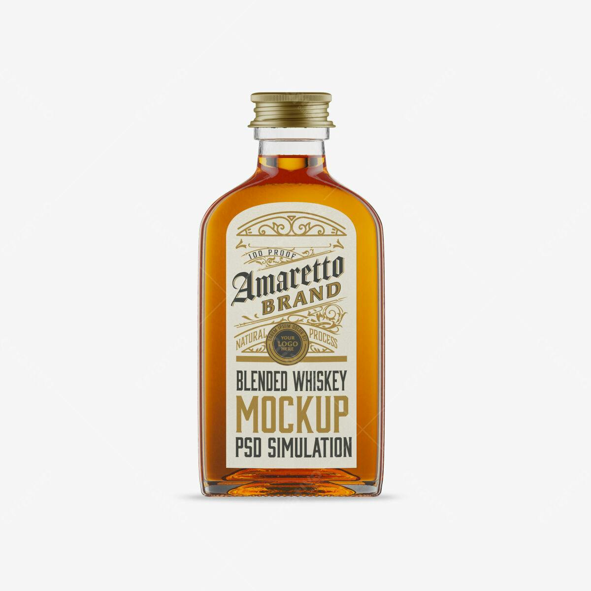 Mockup de Rótulo para Whisky Amaretto PSD Editável