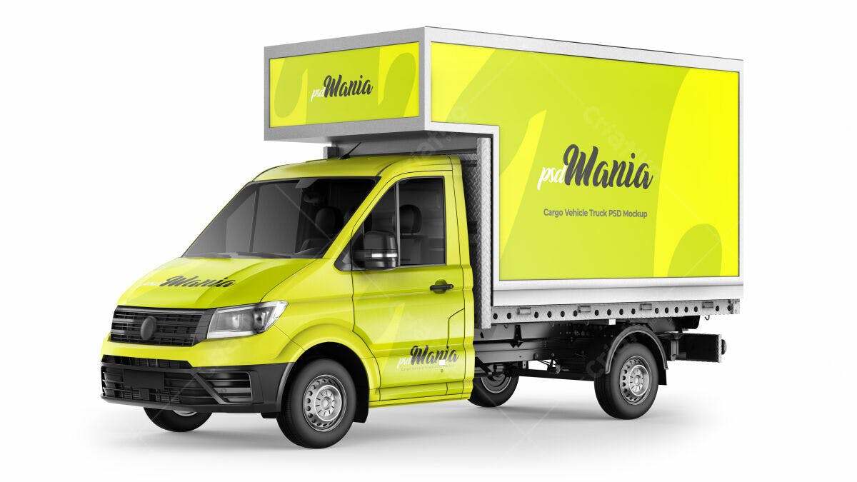 Mockup Caminhão de Carga Amarelo PSD Editável