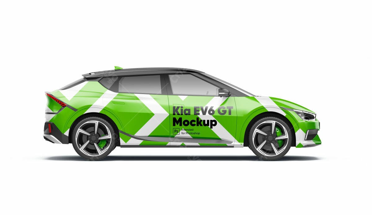 Mockup Kia EV6 GT Verde e Branco PSD Editável