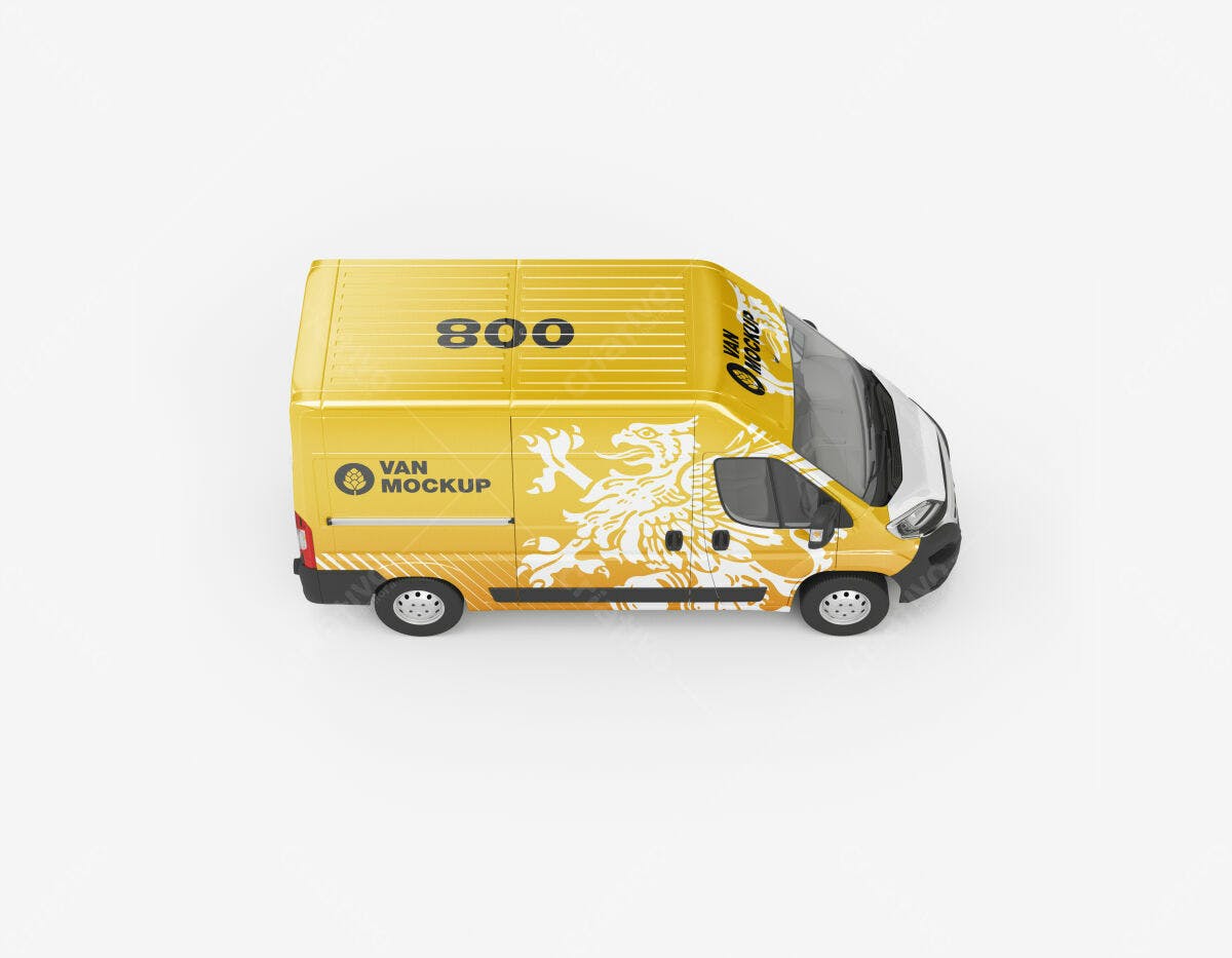 Mockup de Van Amarela com Design de Leão PSD Editável