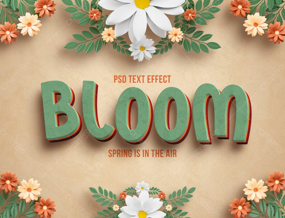 Efeito de Texto Primavera Bloom PSD Editável