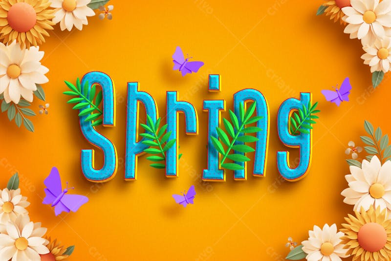 Efeito de texto editável em 3d floral de primavera v 3