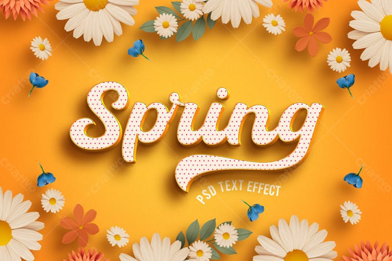 Efeito de texto laranja editável em 3d floral de primavera