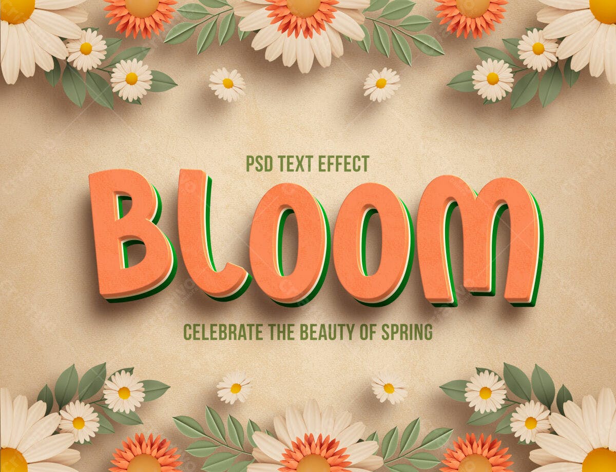 Efeito de Texto Primavera Bloom PSD Editável