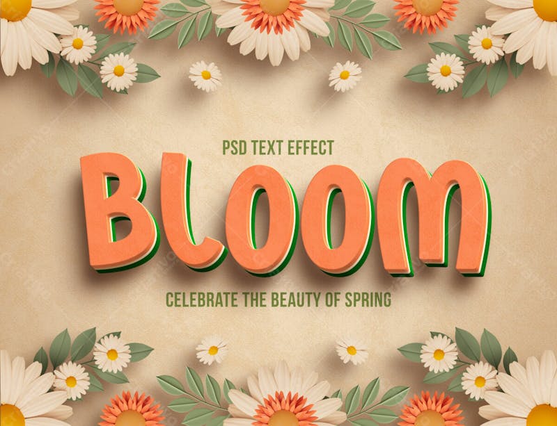 Efeito de texto editável em 3d floral bloom v 2