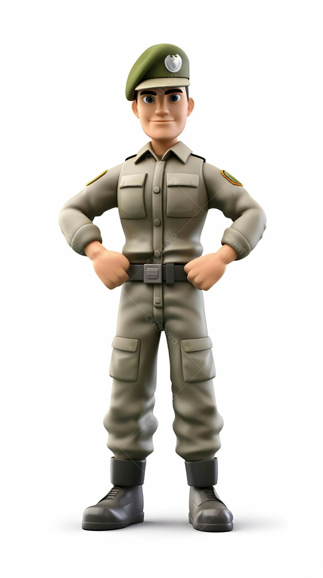 Soldado desenho animado uniforme bege