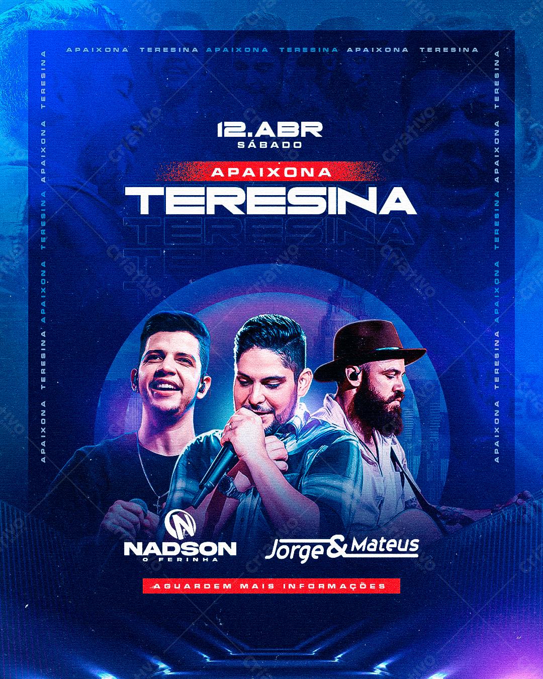 Flyer para Show Nadson, Jorge & Mateus em Teresina PSD Editável