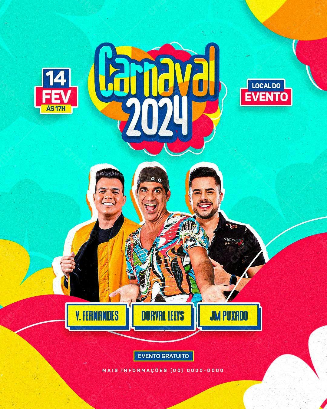 Flyer Carnaval 2024 com Durval Lelys PSD Editável