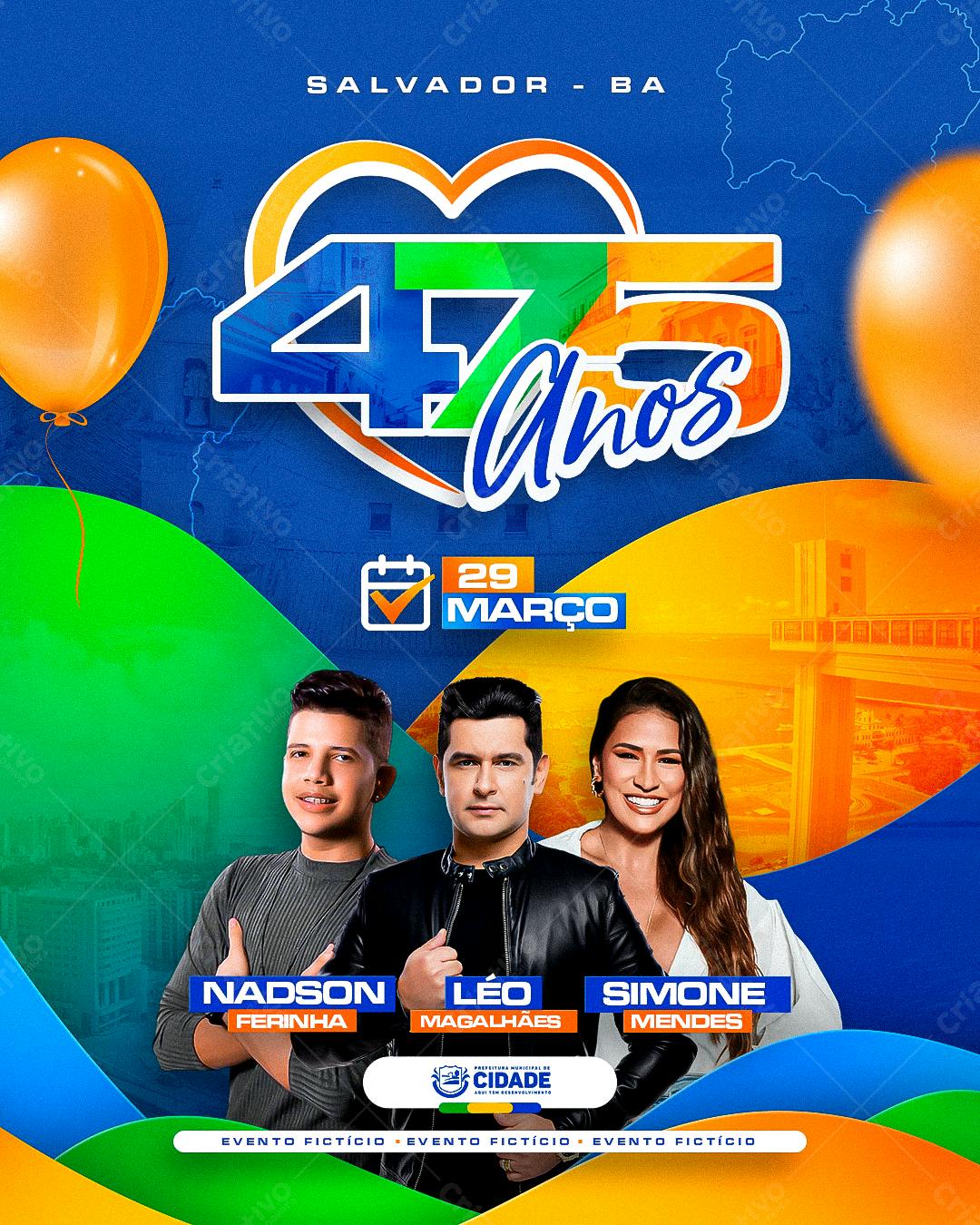 Flyer Aniversário 47 Anos Salvador PSD Editável