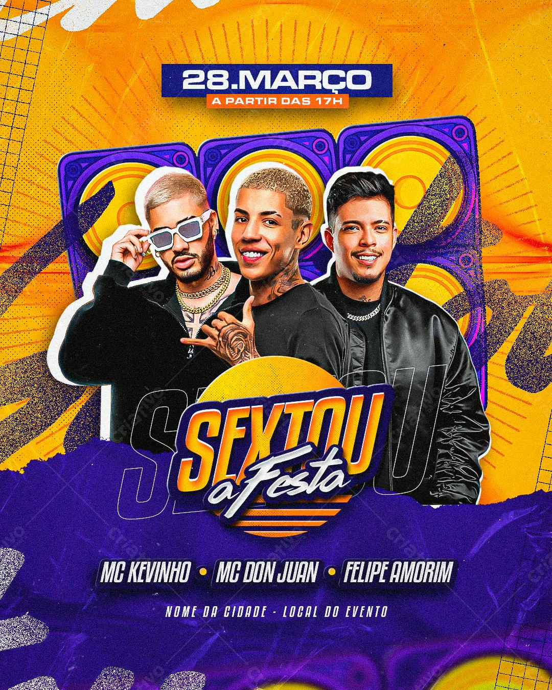 Flyer para Festa Sextou com MC Kevinho, MC Don Juan e Felipe Amorim PSD Editável
