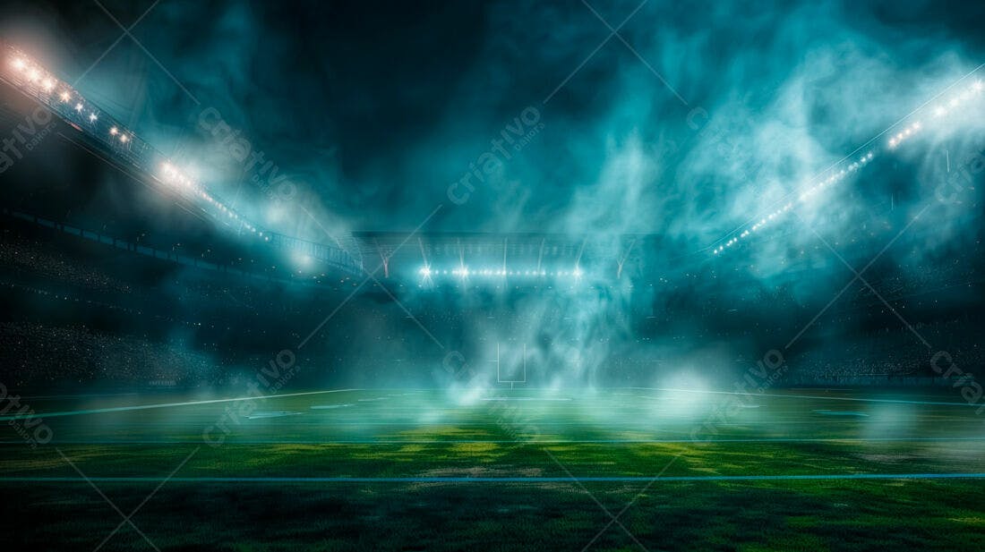 Estádio de futebol americano noturno com fumaça