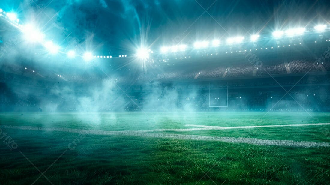 Campo de futebol noturno iluminado