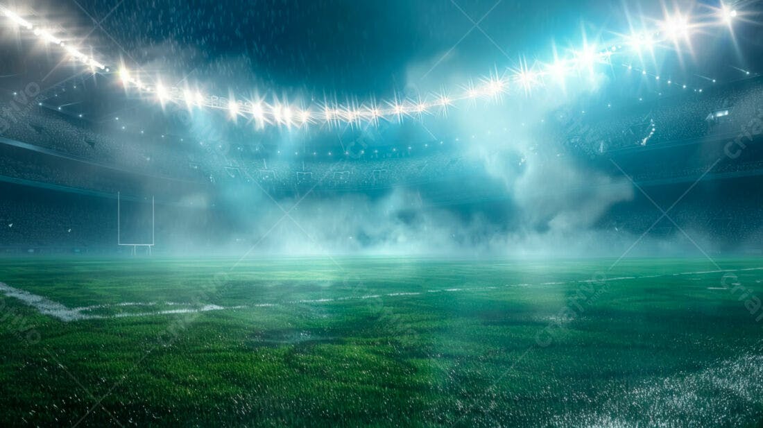 Estádio de futebol americano sob chuva noturna