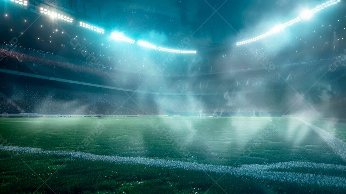 Campo de futebol noturno iluminado