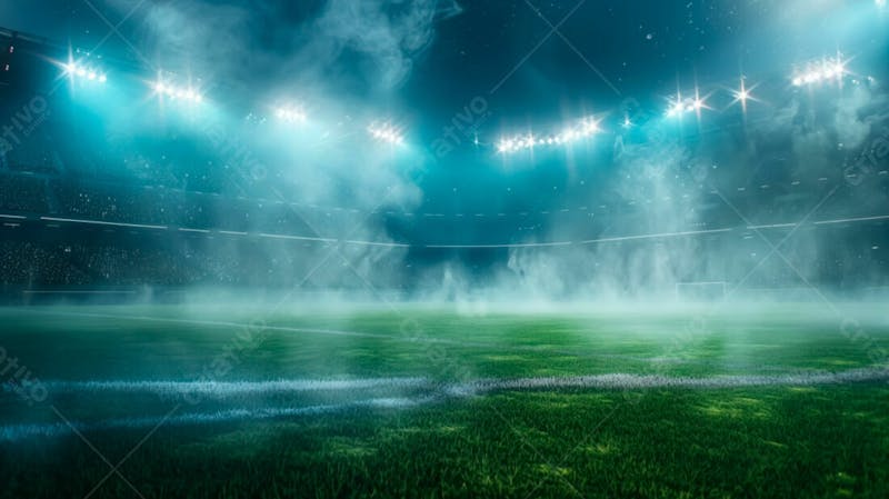 Imagem de um campo de futebol com fumaça branca 15