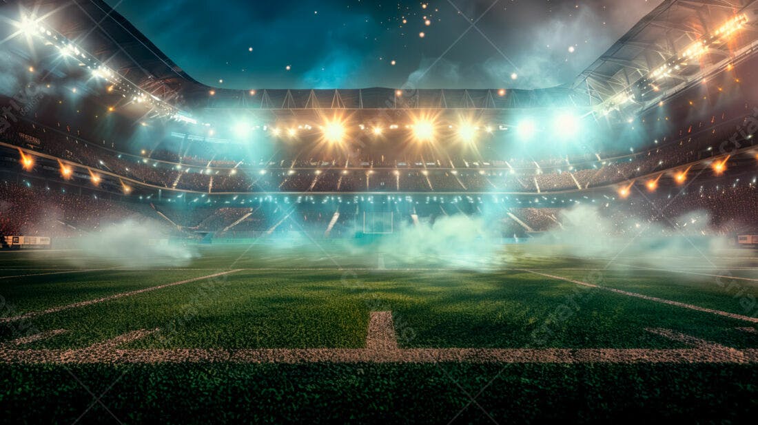 Estádio de futebol americano noturno iluminado