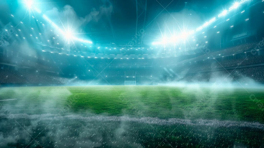 Estádio de futebol noturno iluminado