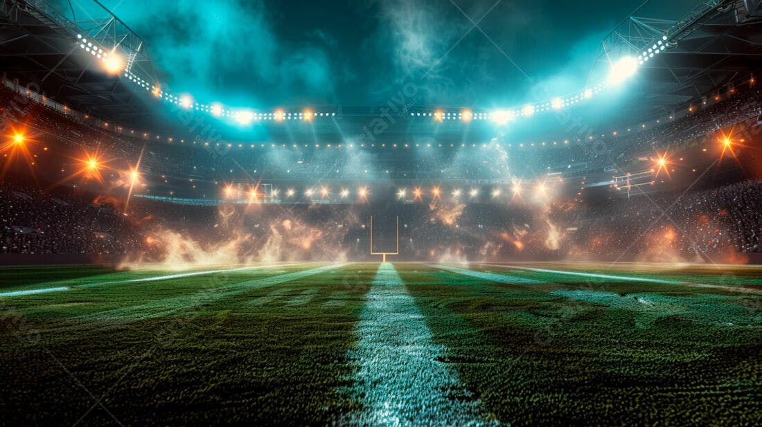 Campo de futebol americano iluminado à noite