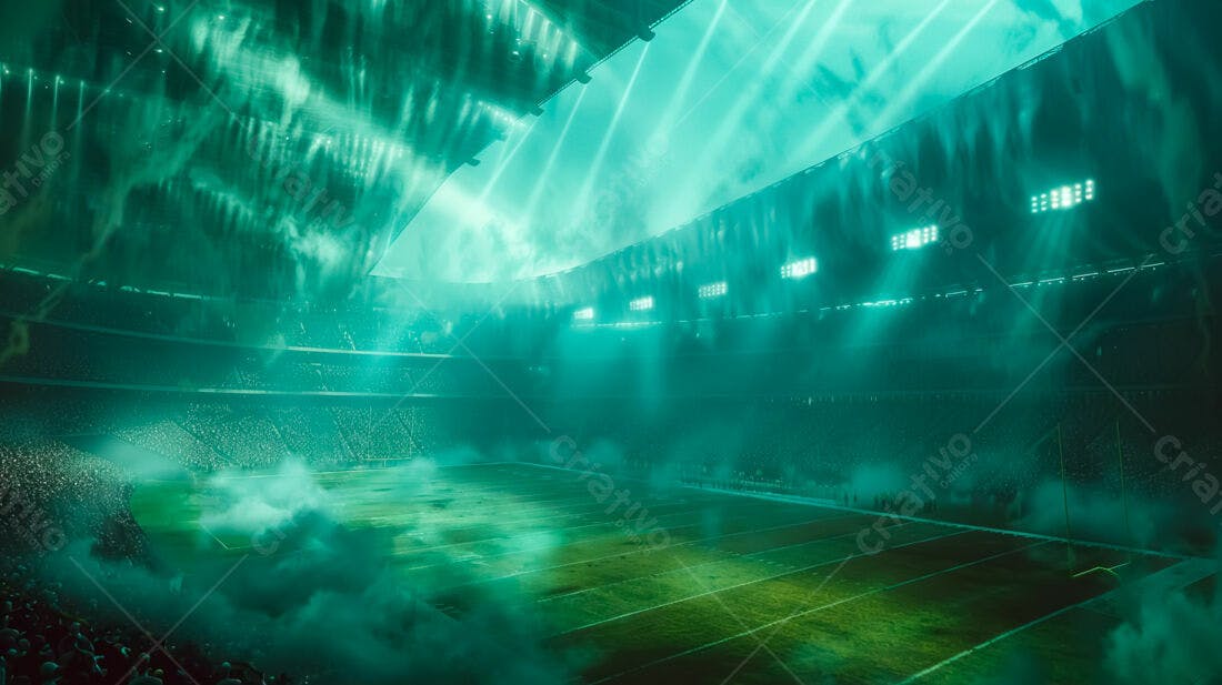 Estádio de futebol americano com fumaça verde