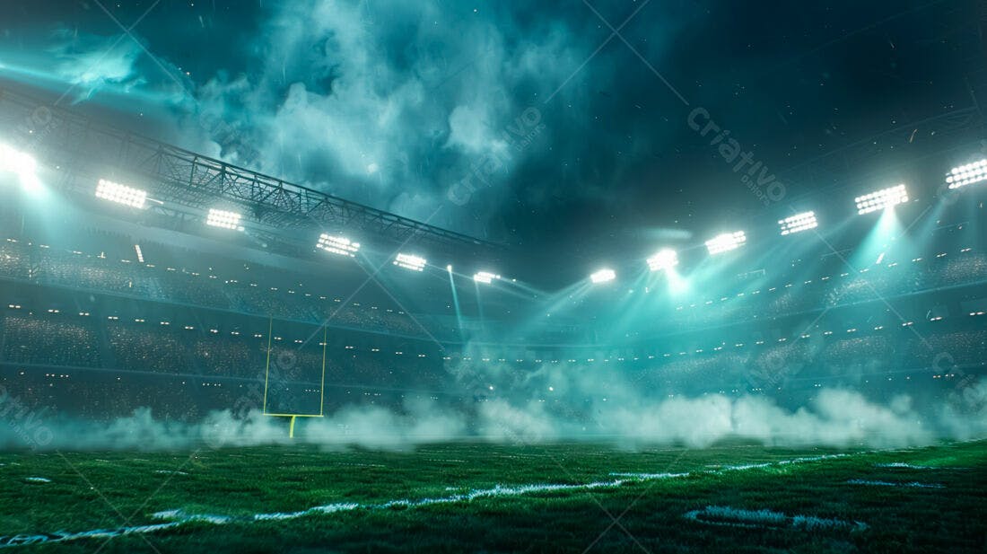 Campo de futebol americano noturno iluminado