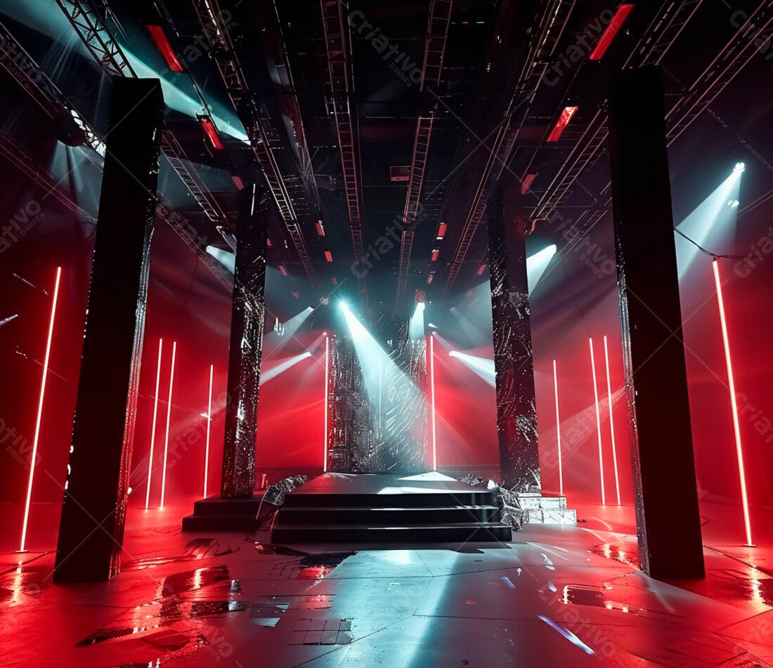 Palco iluminado vermelho e azul para evento