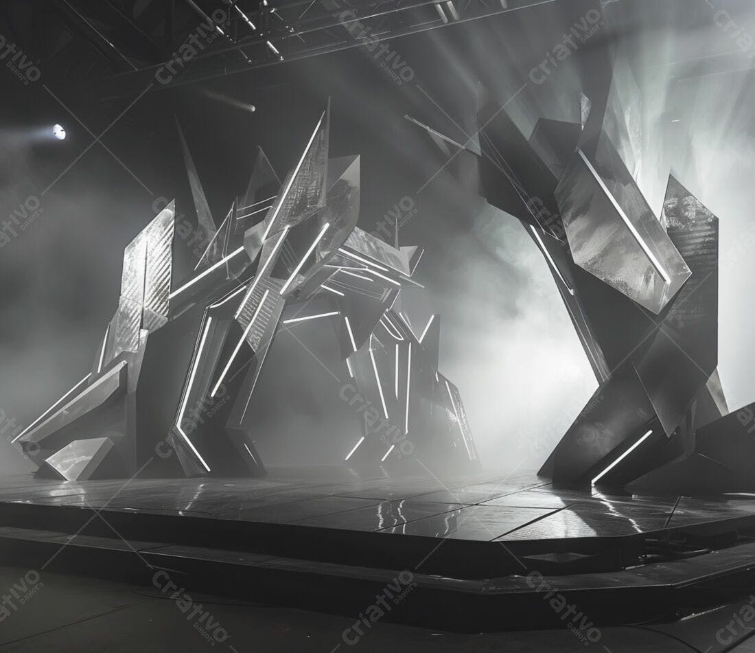 Cenário futurista metálico com iluminação neon