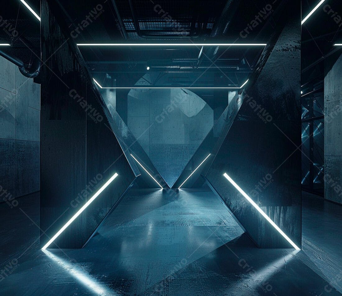 Ambiente futurista com iluminação neon azul