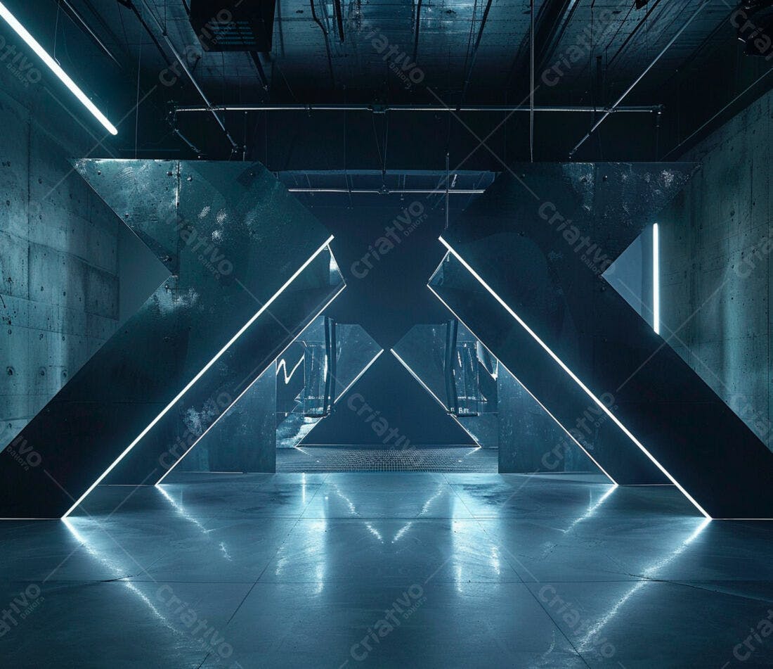 Instalação futurista com iluminação azul