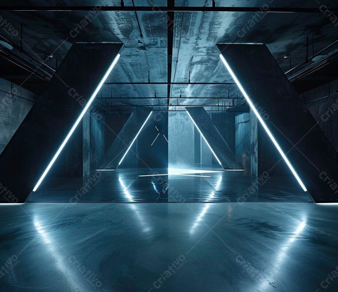 Ambiente futurista com iluminação neon azul