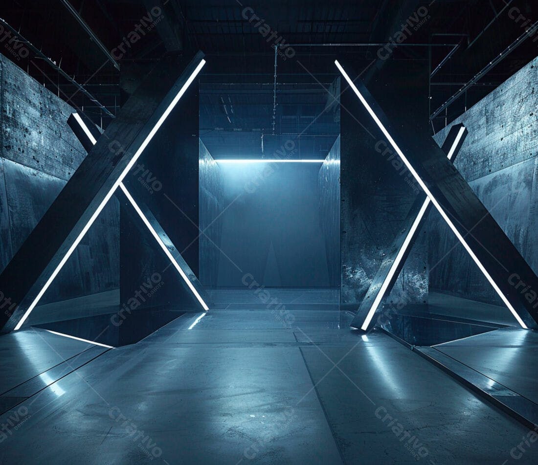 Ambiente futurista com iluminação neon azul