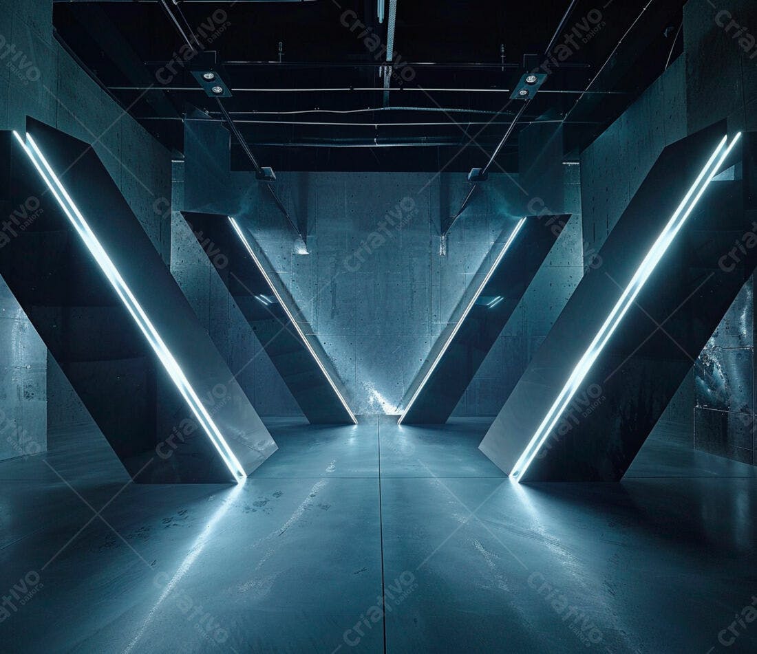 Ambiente futurista com iluminação neon azul