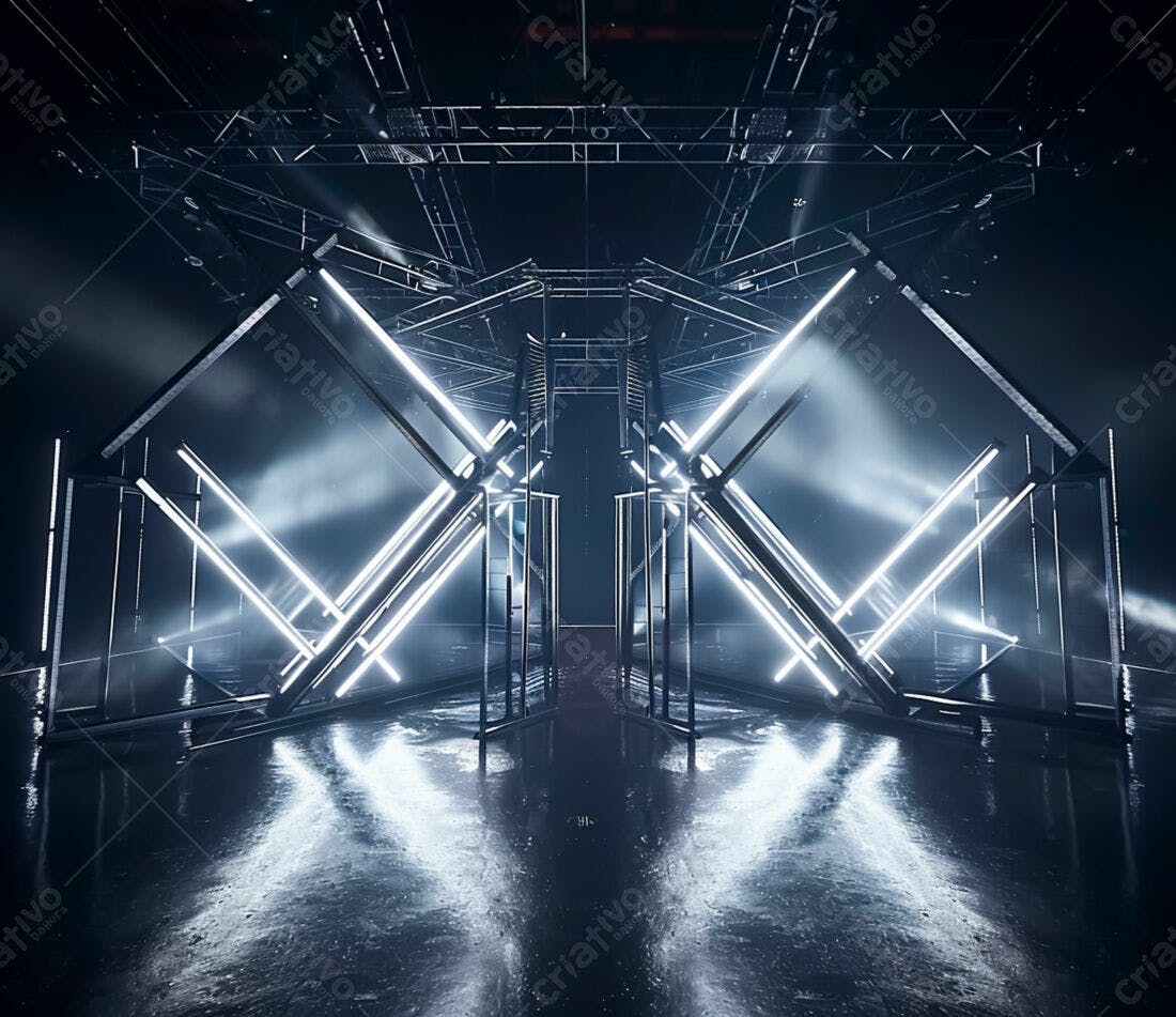 Instalação artística futurista com luzes neon